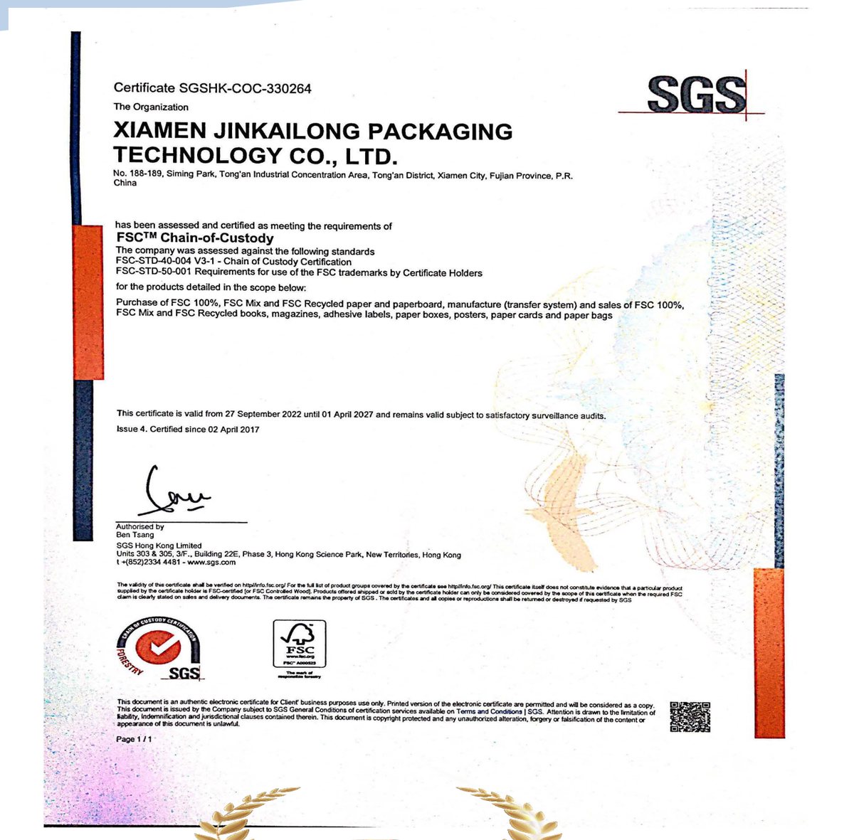 FSC-COC — FSC Chain of Custody Certification